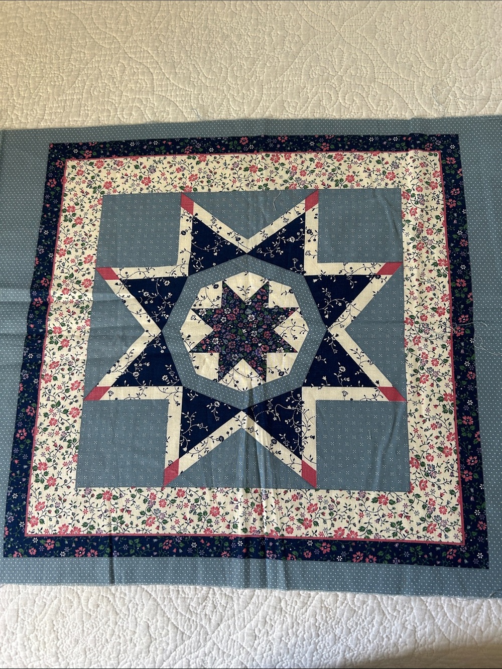 Wamsutta Navy and Pink Floral Star Patchwork Quilt